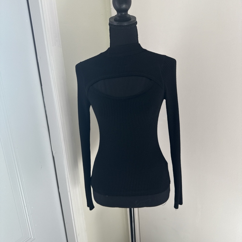 Planet Gold Black Cutout Long Sleeve Top
